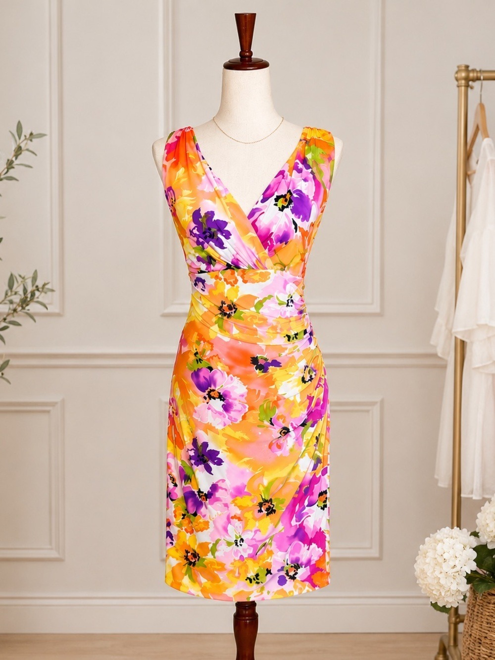 Ralph Lauren Floral Ruched Dress Size 12 Like New